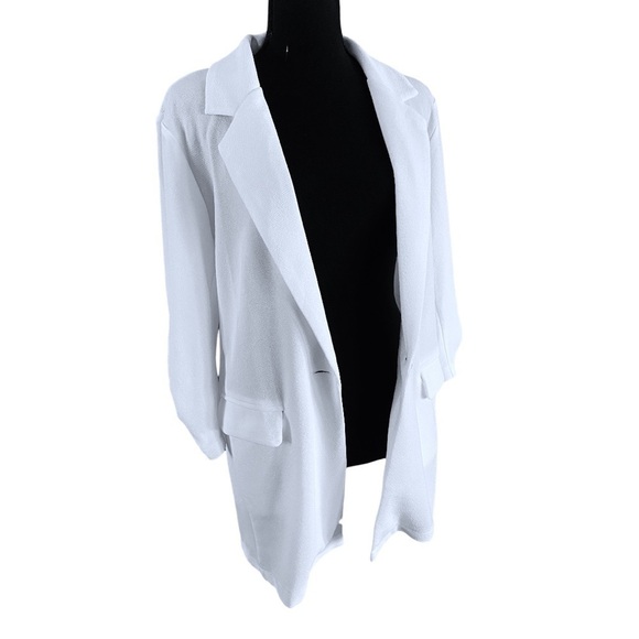 Open Front White Ruched Sleeve Single Button Hourglass Blazer Casual Size Large - Picture 7 of 15